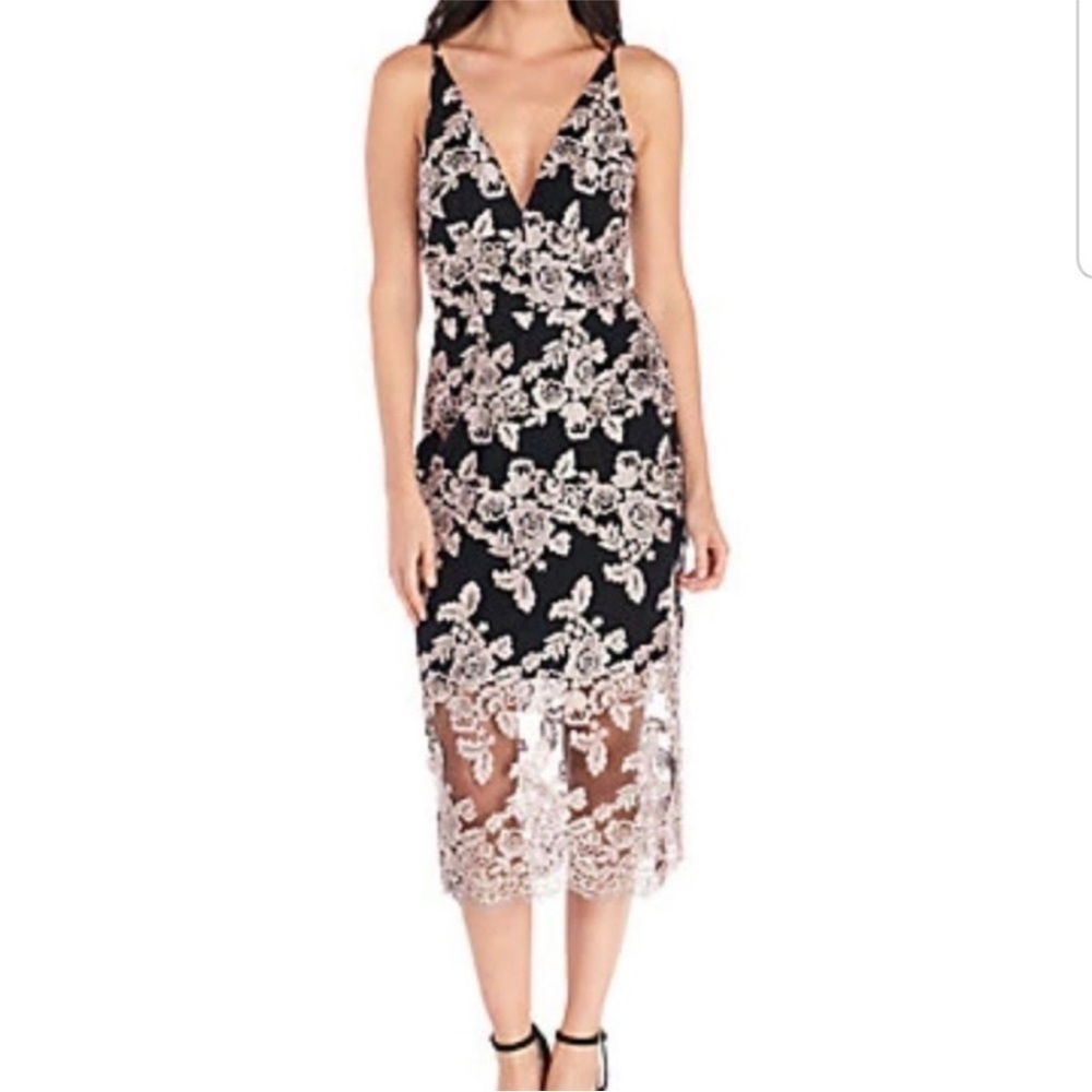 Xscape Lace Midi Dress Mesh Floral Strapless